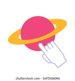 saturn planet with mouse cursor flat style vector illustration design