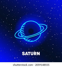 Saturn planet neon icon design. Space and planets and universe concept. Web elements in neon style icons. Realistic icon for websites, web design, mobile app, info graphics.