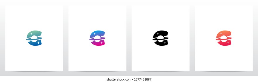 Saturn Planet On Letter Logo Design C 