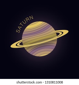 Saturn. Planet in paper cut style. Vector