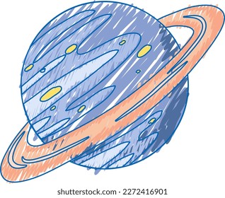 Saturn planet pencil colour child scribble style illustration