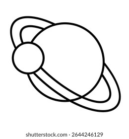 Saturno planeta com anel e lua ícone de linha fina, conceito cosmos. Gráficos vetoriais. Planeta com sinal de órbita de satélite em fundo branco, estilo móvel ou design