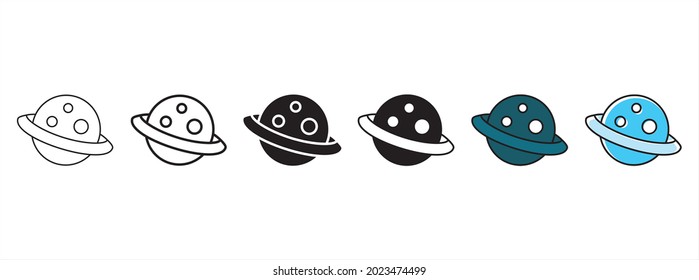 Saturno con su conjunto de vectores de iconos planetarios anillos. Diseño plano de icono planetario saturn para aplicación astronómica.