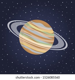 Saturn planet with ring system. Yellow sphere with circles in cosmos or universe. Solar system realistic object in outer space or outerspace. Astronomy and nebula, sky theme. Cartoon planetarium icon