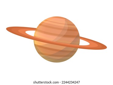 Saturn planet with Rings. Collection Planets of solar system. Cartoon style vector illustration isolated on white background.
