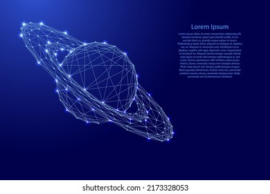 Saturn, planet with rings, from futuristic polygonal blue lines and glowing stars for banner, poster, greeting card. Vector illustration.