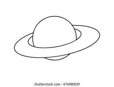 Saturn planet with rings on white background.
