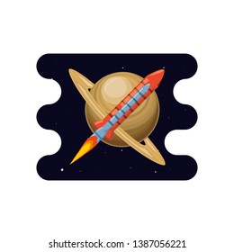 saturn planet with rocket scene space