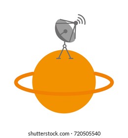 saturn planet with satellite dish trasnmission signal