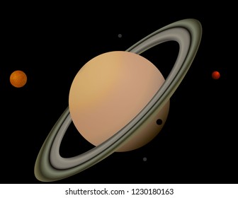 Saturn planet with its satellites
