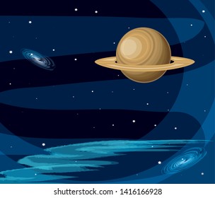 saturn planet scene space vector ilustration