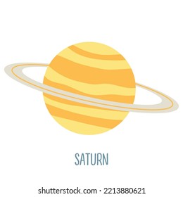Saturn. Planet of the solar system on a white background. Vector illustration in cartoon style for children. Icon of the planet.