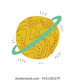 Saturn Planet, Space, Cosmos Theme Design Element Cartoon Vector Illustration
