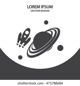 Saturn planet and space ship icon on the background
