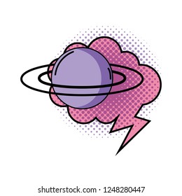 saturn planet with speech bubble pop art style