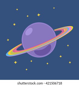 Saturn, Planet with Stars in Outer Space, Design Element, Cosmic Background,   Vector Illustration