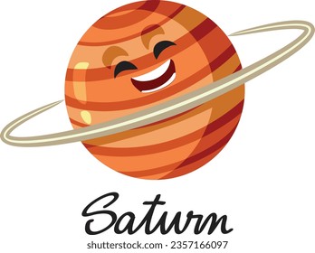 
Saturn Planet Vector Cartoon Design Funny Illustration. Cheerful planet smiling being friendly mascot character 
