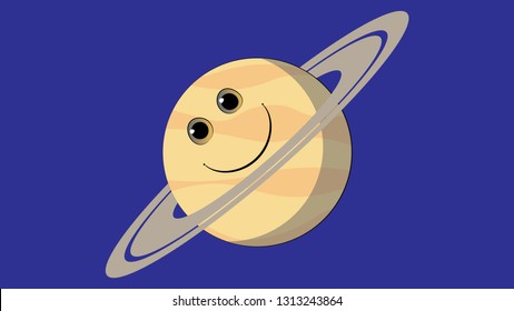 Saturn planet vector design. Smiling planets of the Solar System. Planets with faces funny characters. 