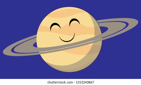 Saturn planet vector design. Smiling planets of the Solar System. Planets with faces funny characters. 