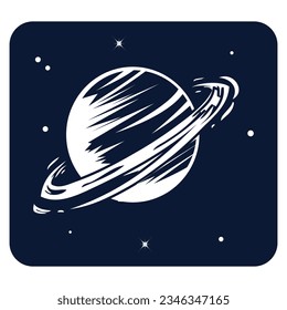 Icono del vector del planeta Saturno. Icono de espacio aislado en fondo azul oscuro.