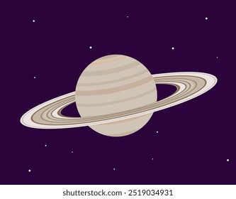 Ilustração do vetor do planeta Saturno. Saturno planeta em estilo de cor de desenho animado. Objeto espacial do sistema solar no fundo do céu profundo.  Desenho detalhado para cartazes, decoração, impressão