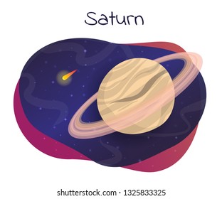 Saturn planet vector illustration with starry space in the background