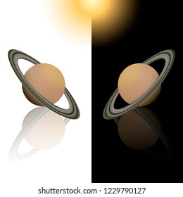 Saturn planet vector. Planets of the solar system on the black and white background