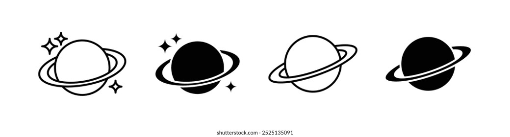 Coleção de ícones de vetor de linha fina do vetor do planeta Saturno