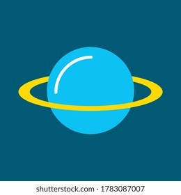 saturn planet with yellow ring between dark background. flat and simple style. vector illustration