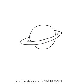 Saturn, Planets, dark holes, stars, satellites, space objects. Design element, icon on the theme of cosmos, UFO. Doodle vector illustration