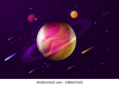 Saturn planets  stars and comet with outer space backgrounds, designs, banners, vector Illustration artwork.