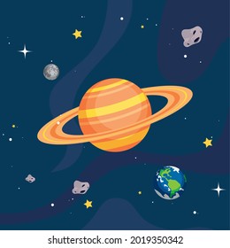 saturn and planets at universe space