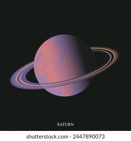Saturn poster. Saturn in gradient style on space star sky. Planet of solar system. Vector illustration.