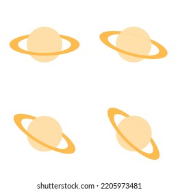 Saturn with its ring in 4 different positions. Solar system planet vector illustation