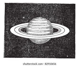 Saturn with its Rings, vintage engraving. Old engraved illustration of Saturn with its rings. Trousset encyclopedia (1886 - 1891).