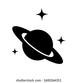 Saturn silhouette vector icon isolated on white background. Astronomy Planet with ring line symbol, linear pictogram. Galaxy space business concept design. 