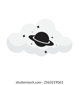 Saturn silhouette vector icon isolated on white background. Astronomy Planet with ring line symbol, linear pictogram. Galaxy space business concept design