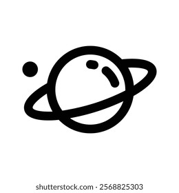 Saturn silhouette vector icon isolated on background. Astronomy Planet with ring line symbol, linear pictogram. Galaxy space business concept design.