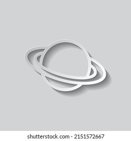 Saturn simple icon. Flat design. Paper style with shadow. Gray background.ai