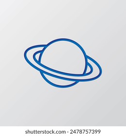 Saturn simple icon. Flat design. Paper cut design. Cutted blue symbol with shadow. Gray background.ai