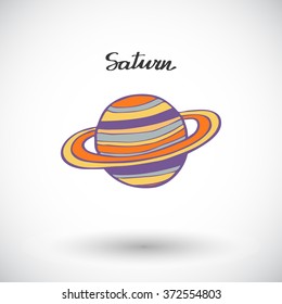 Saturn sketch. Hand-drawn cartoon planets - Solar system. Doodle drawing. Vector illustration. 