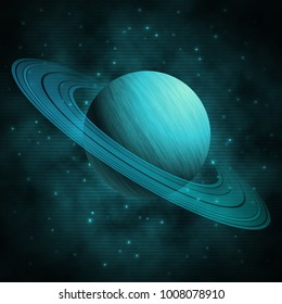 Saturn in space. The background of Saturn in the starry sky. Futuristic image of the planet in space. Vector Illustration.