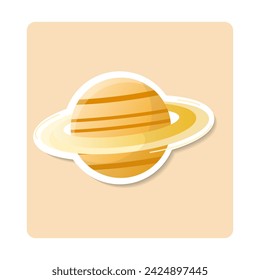 Saturn sticker illustration. Round, stars, space, rings. Editable vector graphic design.