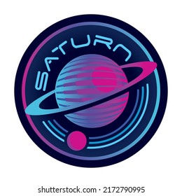 Saturn - stylized vector illustration of sixth Solar System planet. Template for logo, label, emblem.