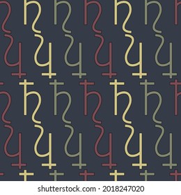 Saturn symbol. Seamless pattern astronomical symbol of the planet. Magic symbol in horoscope, astronomy, astrology, witchcraft, alchemy. Vector illustration