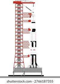 Saturn V Rocket on Launch Pad Illustration
