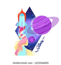 Saturn. Vector illustration in flat style isolated on white background.