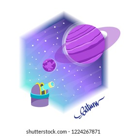 Saturn. Vector illustration in flat style isolated on white background.