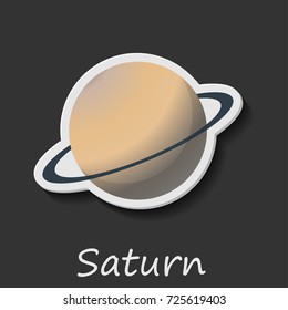 Saturn. Vector illustration on a dark background. Bulk sticker of the planet. Realistic sticker 3d. 