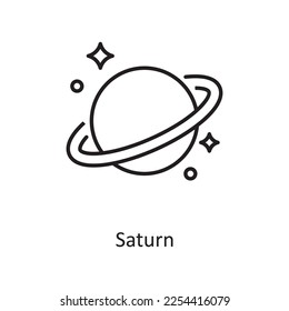 Ilustración de diseño del icono de contorno del vector Saturno. Símbolo de espacio en el archivo EPS 10 de fondo blanco